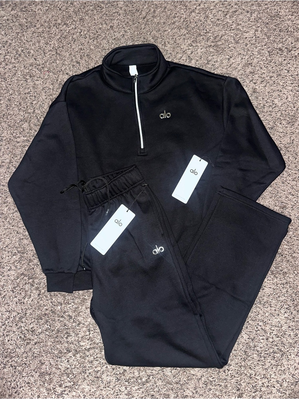 Alo Black Quarter-Zip Sweater & pants set